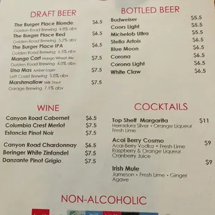 a menu for a drink