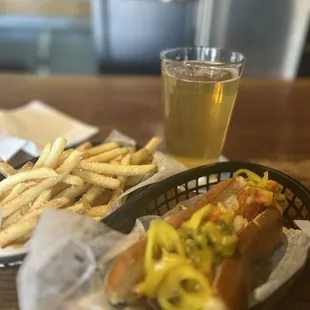 Chicago Dog, Truffle fries and Seedling Cider