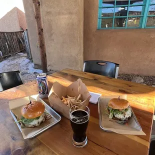 Absolutely delish green chili  burgers &amp; parm fries,  #2 beer, sooo good!