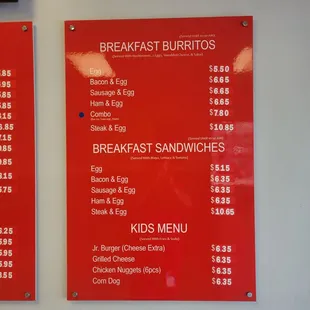 a menu for breakfast burritos