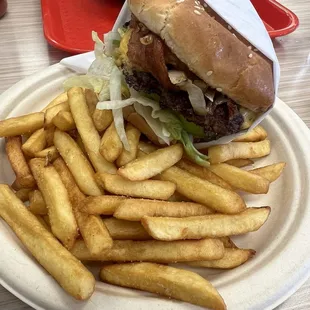 Avocado Bacon Cheeseburger with grilled onions