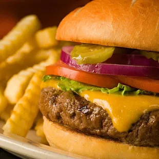 a hamburger and french fries