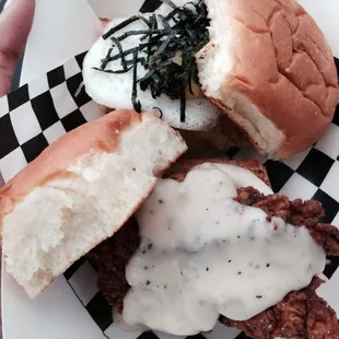 Fried chicken and spam and egg!!