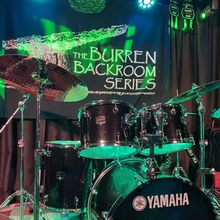 a drum set up on stage