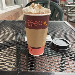 a cup of coffee on a table