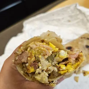Bacon and Papas egg Burrito (no pinto beans)