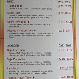 Tacos Menu