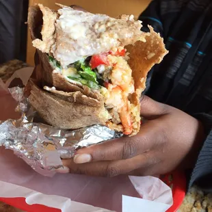 Steak n prawn burrito