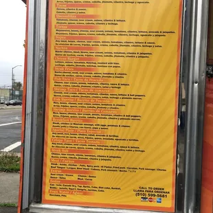 Menu as of November 2016