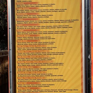 a menu for burrito truck