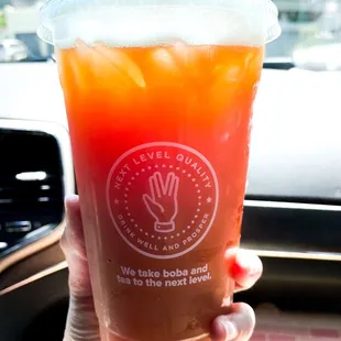 Nicely steeped Black Tea - no sugar, no milk, less ice.