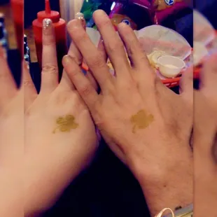 It was my birthday on St. Patrick's day  so they have me and my luv matching tattoos