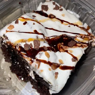 a piece of cake in a plastic container