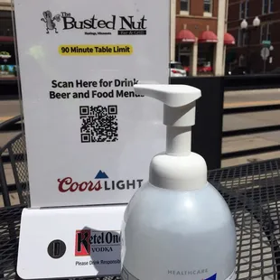 On each outdoor patio table