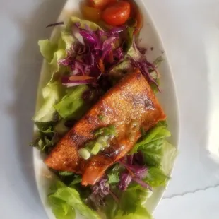 One of us had the salmon over greens. It was just ok and nothing mind boggling