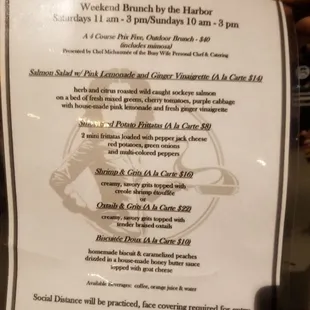 Menu on the day that our group stopped by