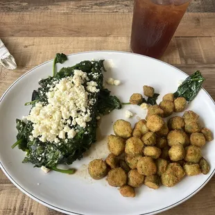 Stuffed portobellos with fried okra.