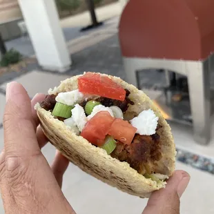 Chorizo and queso in homemade Gordita!