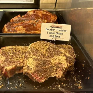 New item: Bourbon tumbled T-Bone steak.