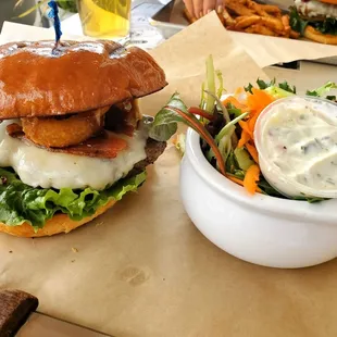 Bourbon Burger and side salad