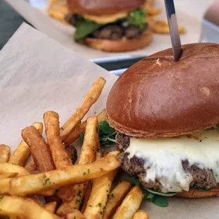 New Orleans burger + fries