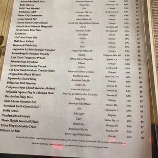 Drink menu