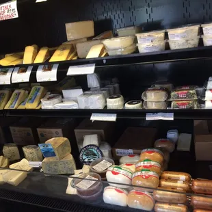 shelves of cheese and bread