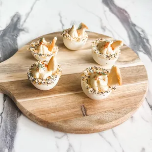 Everything bagel deviled eggs (flavor rotates on a monthly basis)