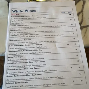 White Wine List (April 2024)