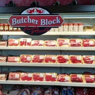 shelves of meat