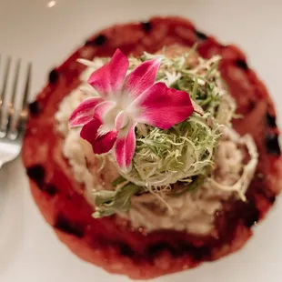 Our Swordfish dish with fennel risotto, asparagus, and a pomegranate reduction.