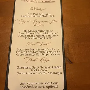 Specials menu