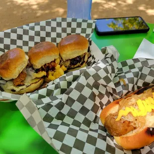 3 sliders and a coney dog