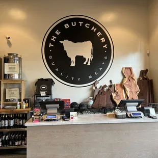 a counter with a cow on it