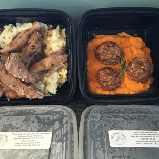 Garlic lamb meatballs with apricot mashed sweet potatoes