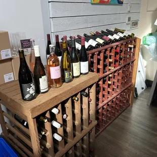 a display of wine bottles