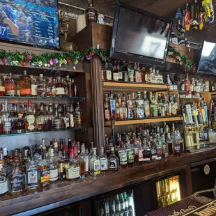 a bar full of liquor bottles