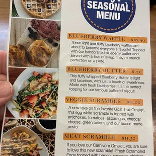 Seasonal menu