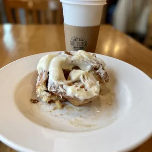Cinnamon roll and caramel latte