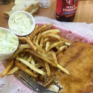 fish and fries with coleslaw