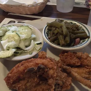 Chicken breast &amp; wing with 2 sides- cucumbers &amp; green beans