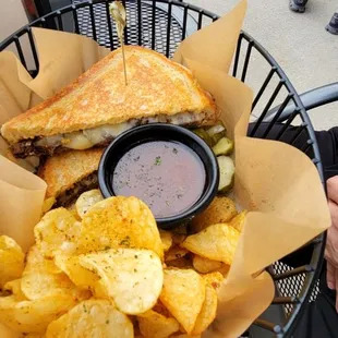 Beer braised beef grilled cheese