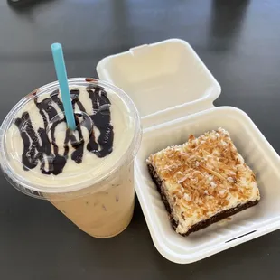 S'mores latte and chocolate coconut brownie.