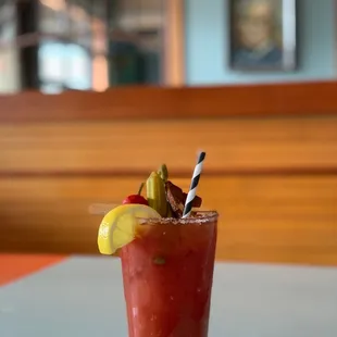a bloody drink on a table