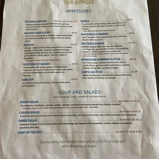 Front of menu