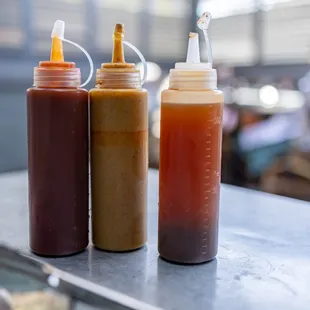 Three Housemade BBQ Sauces: Sweet Heat, Mustard and Vinegary AF ;)