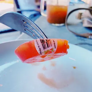 Barcode sticker on tomato