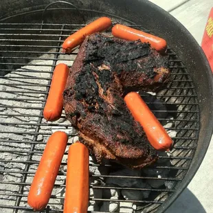 grilled meat and hot dogs