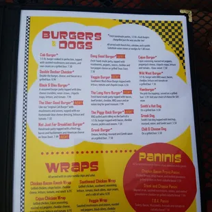 a menu for a burger restaurant