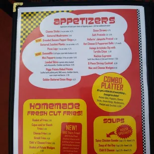 the menu for appetizers